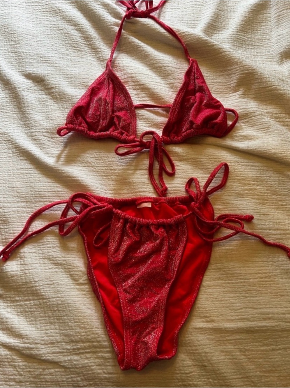 Good American Red Sparkle String Bikini